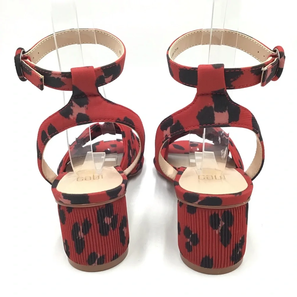 Cabi Siren animal print red black textile ankle strap sandals open toe 9 New